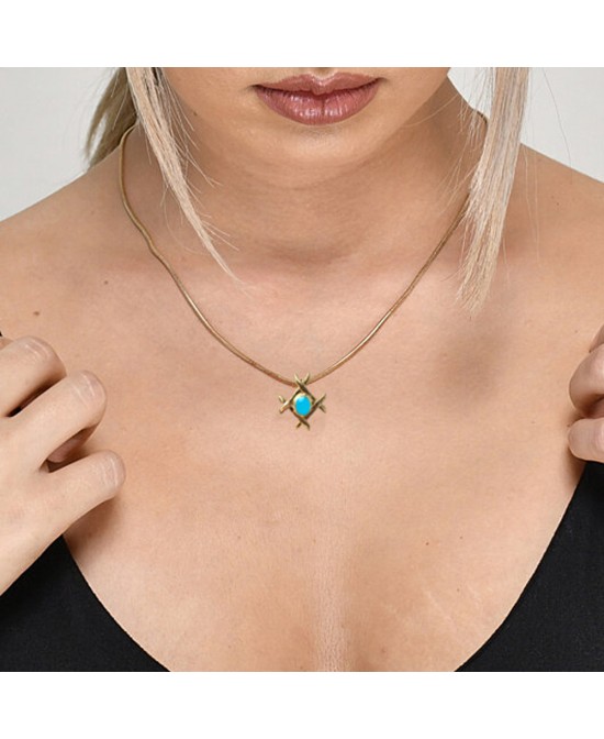 FANY Women's Gold Plated Turquoise Gemstone Necklace Pendant Fashionable Gift for Valentine's Day