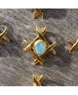 FANY Aquamarine Gemstone Pendant .925 Gold Plated Argentum Silver 