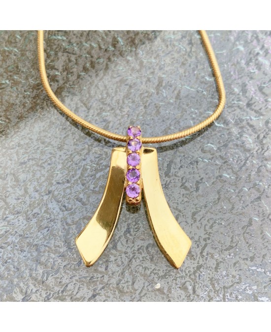 FANY Gold Plated Five Star 0.925 Argentium Silver Amethyst February Stone Pendant Necklace 0.39 Ct