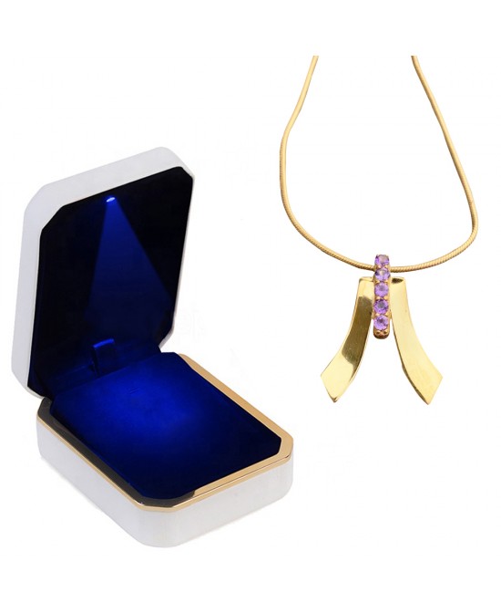 FANY Gold Plated Five Star 0.925 Argentium Silver Amethyst February Stone Pendant Necklace 0.39 Ct