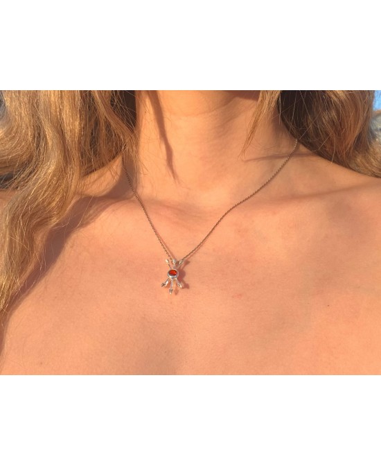 FANY Jewelry Fashionable 0.925 Argentium Silver Garnet Gemstone "ARROW" Pendant Necklace