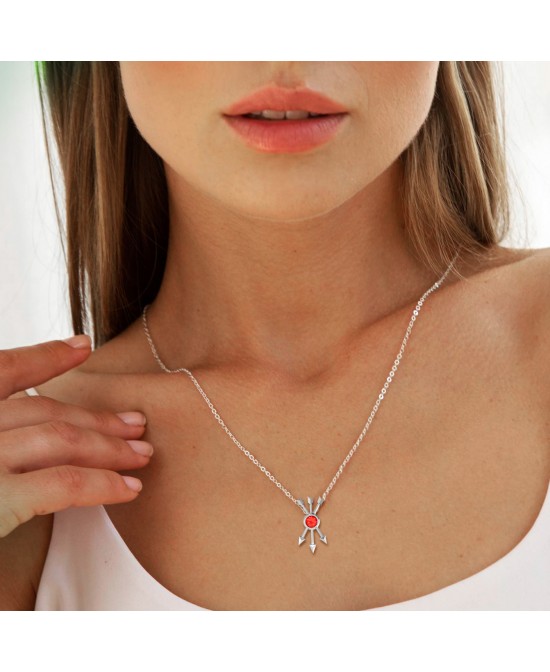 FANY Jewelry Fashionable 0.925 Argentium Silver Garnet Gemstone "ARROW" Pendant Necklace