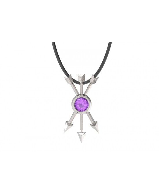 FANY Jewelry Fashionable 0.925 Argentium Silver Amethyst Gemstone "ARROW" Pendant Necklace