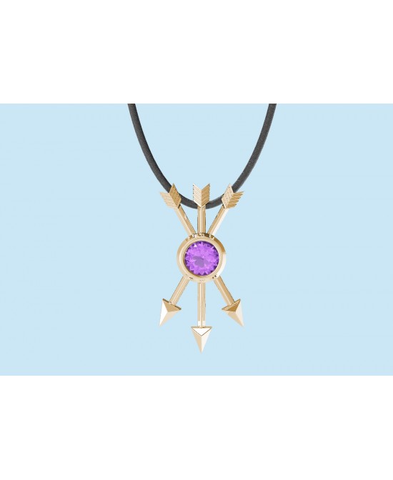 FANY Jewelry Fashionable 0.925 Argentium Silver Gold Plated Amethyst Gemstone "ARROW" Pendant Necklace