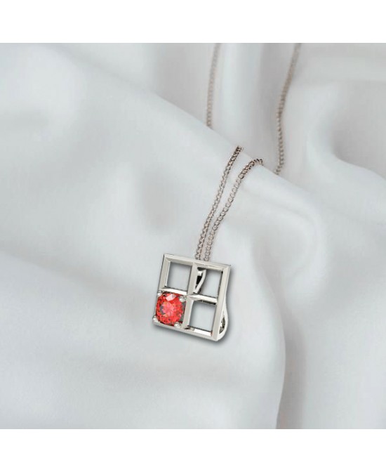 FANY Jewelry Fashionable 0.925 Argentium Silver Garnet Gemstone "BAR" Pendant Necklace