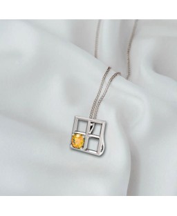 FANY Jewelry Elegant 0.925 Argentium Silver Citrine Gemstone "BAR" Pendant Necklace