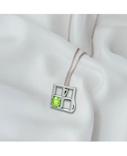 FANY Jewelry Elegant 0.925 Argentium Silver Peridot Gemstone "BAR" Pendant Necklace