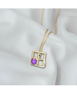 FANY Jewelry Fashionable 0.925 Argentium Silver Gold Plated Amethyst Gemstone "BAR" Pendant Necklace