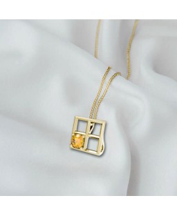 FANY Jewelry Elegant Gold Plated 0.925 Argentium Silver Gold Plated Citrine Gemstone "BAR" Pendant Necklace