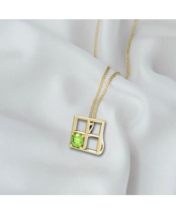 FANY Jewelry Elegant Gold Plated 0.925 Argentium Silver Gold Plated Peridot Gemstone "BAR" Pendant Necklace