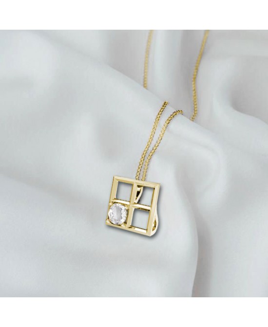 FANY Jewelry Fashionable 0.925 Argentium Silver Gold Plated Topaz Gemstone "BAR" Pendant Necklace