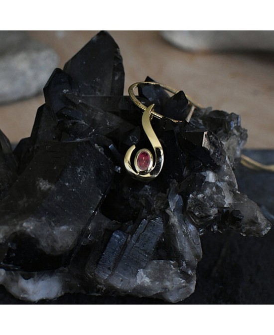 FANY Yellow Gold Garnet Gemstone January Birthstone 14 Solid Gold Necklace Pendant With Natural Mined Gemstone