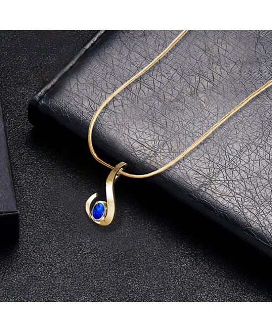 FANY Womwn's Yellow Gold Sapphire Stone 14 Solid Gold Necklace Pendant With Natural Mined Gemstone For Gift