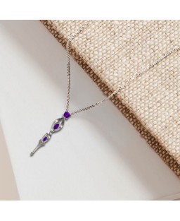 FANY Jewelry Fashionable 0.925 Argentium Silver Amethyst Gemstone "FLAME" Pendant Necklace