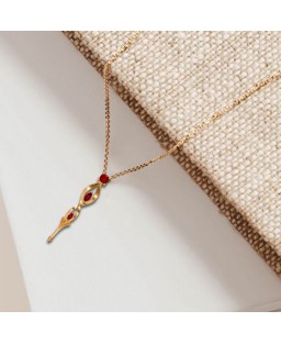 FANY Jewelry Fashionable 0.925 Argentium Silver Gold Plated Garnet Gemstone "FLAME" Pendant Necklace