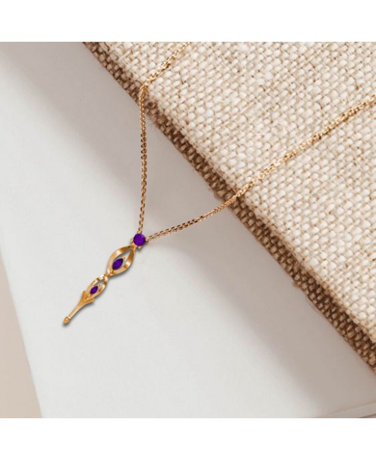 FANY Jewelry Fashionable 0.925 Argentium Silver Gold Plated Amethyst Gemstone "FLAME" Pendant Necklace