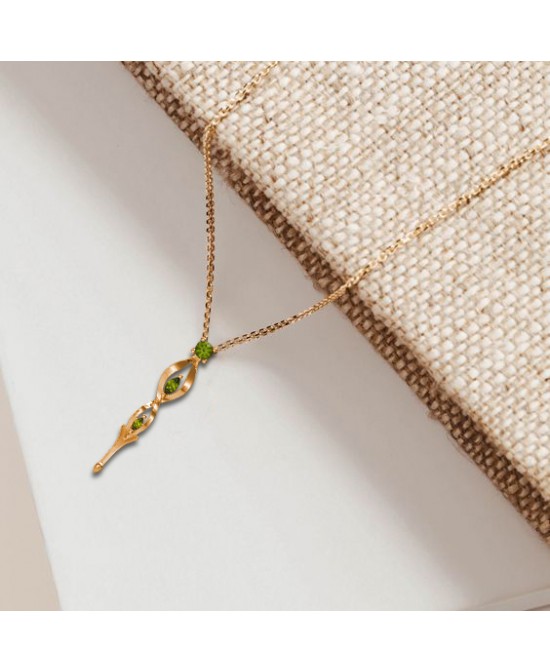 FANY Jewelry Elegant Gold Plated 0.925 Argentium Silver Gold Plated Peridot Gemstone "FLAME" Pendant Necklace