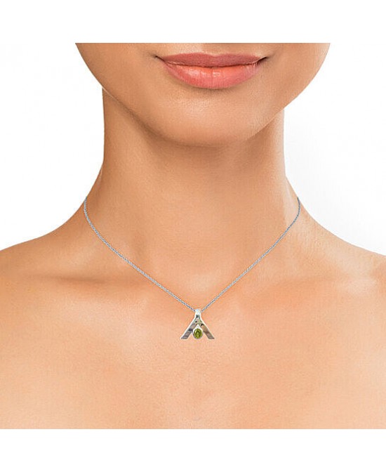 FANY Peace 0.925 Sterling Peridot Gemstone Women Charm Argentium Silver Necklaces Pendant 0.39 ct Best For Gift