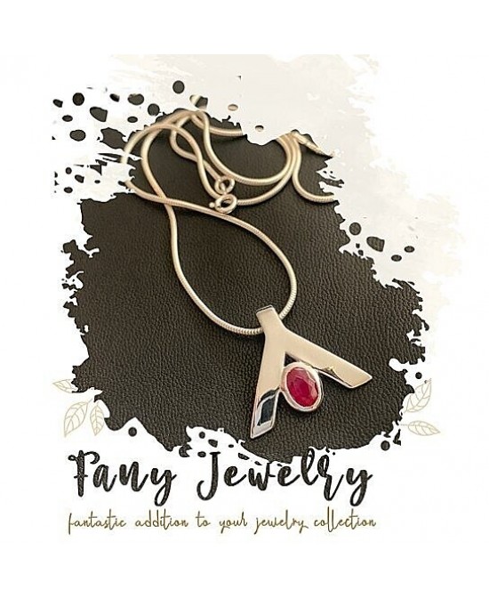 FANY July Birthstone Red Ruby Elegant Peace Necklace Pendant Gemstone 0.39 Ct Argentium Silver