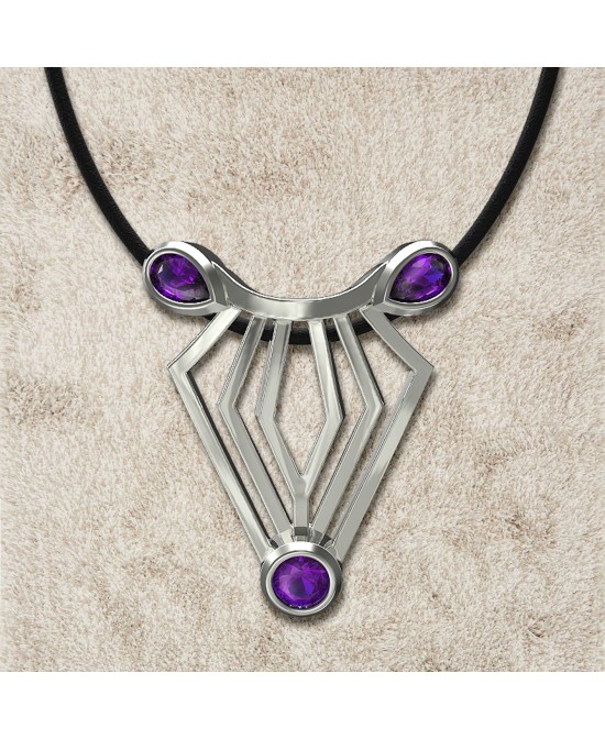 FANY Jewelry Fashionable 0.925 Argentium Silver Amethyst Gemstone "ZEBRA" Pendant Necklace