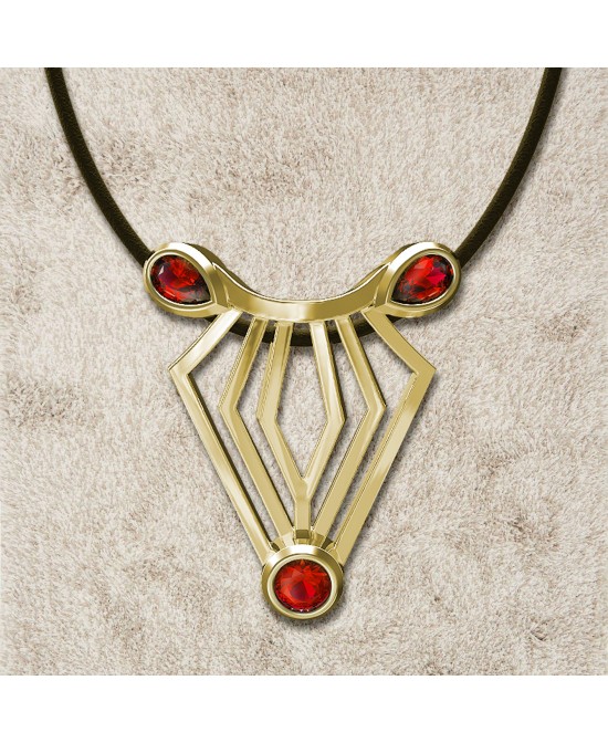 FANY Jewelry Fashionable 0.925 Argentium Silver Gold Plated Garnet Gemstone "ZEBRA" Pendant Necklace