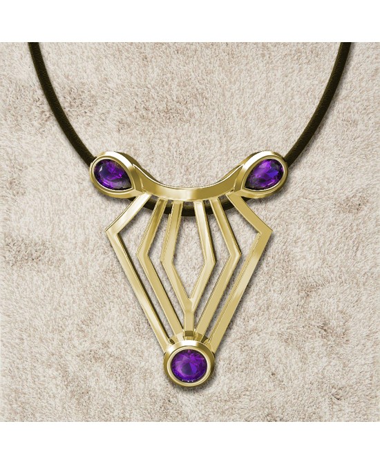 FANY Jewelry Fashionable 0.925 Argentium Silver Gold Plated Amethyst Gemstone "ZEBRA" Pendant Necklace