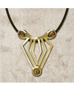 FANY Jewelry Elegant Gold Plated 0.925 Argentium Silver Gold Plated Citrine Gemstone "ZEBRA" Pendant Necklace