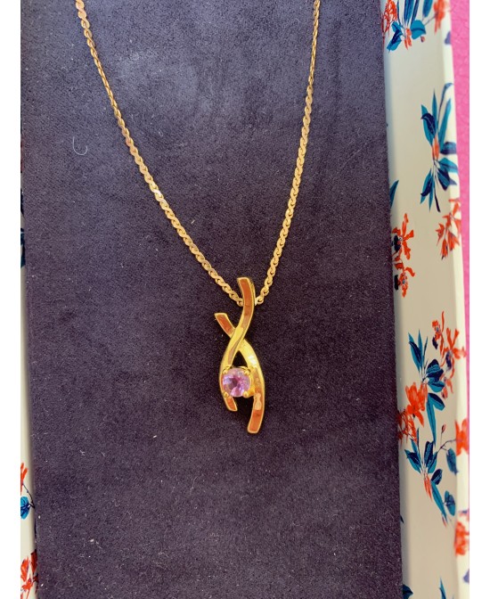 FANY Gold Plated 0.925 Argentium Silver Amethyst February Infinity Pendant Necklace