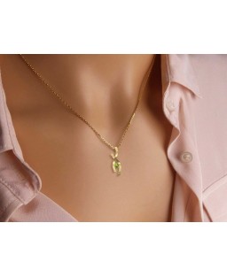 FANY Infinity August Birthstone Peridot 0.925 Gemstone Women Gold Plated Silver Necklaces Pendant 0.39 ct Special Gift