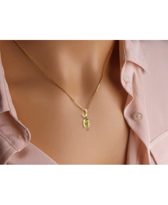 FANY Infinity August Birthstone Peridot 0.925 Gemstone Women Gold Plated Silver Necklaces Pendant 0.39 ct Special Gift