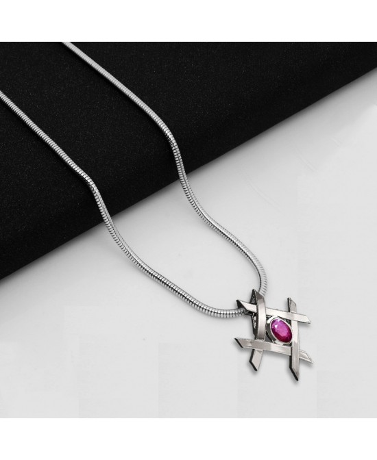 Fany Arena For Love July Birthstone 4 Corner Necklace Silver Pendant Ruby