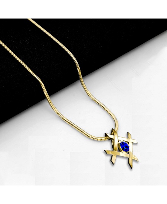 FANY Natural Blue Sapphire Gemstone Gold Plated .925 Argentum Silver Necklace