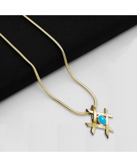 FANY Women's Gold Plated Turquoise Gemstone Necklace Pendant Fashionable Gift for Valentine's Day